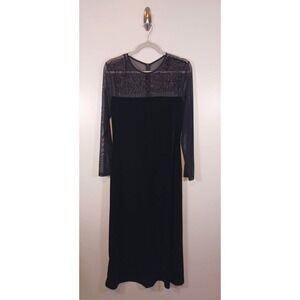 Vtg Velvet Beaded Mesh Illusion Black Sheath Dress Holiday Party Glam Size 8